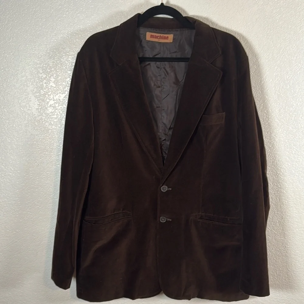 Machine Chocolate Brown Two Button Velvet Blazer Size Large
